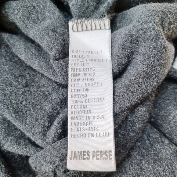 James Perse Standard Pocket Tee Long Sleeve Gray Black Contrast Mens 1 or Small - Picture 6 of 8